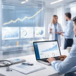 Healthcare SEO performance analysis showing medical team tracking organic growth metrics.